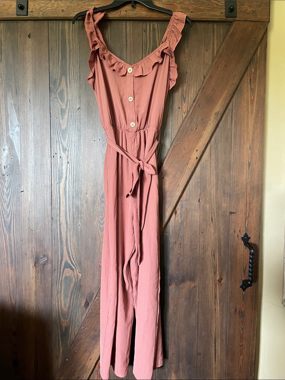 Inspired Hearts Ruffle-Strap Wide Leg Jumpsuit in Rose